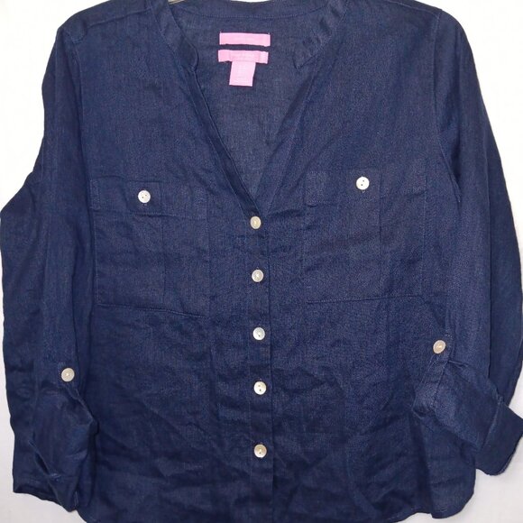 Isaac Mizrahi Tops - ISAAC MIZRAHI LINEN BUTTON DOWN SHIRT